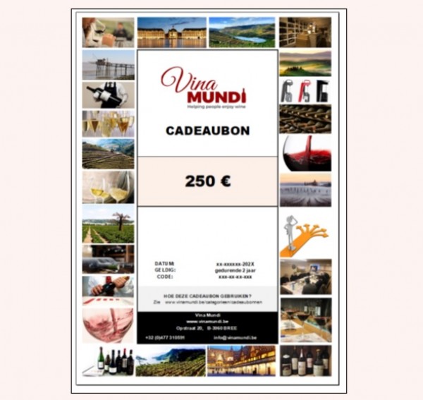 CADEAUBON (VOOR EENDER WELK PRODUCT UIT DE WEBSHOP) - 250.00 €